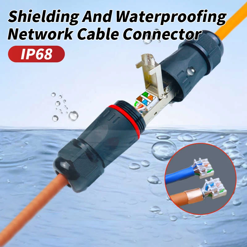 Outdoor CAT7 CAT6 Network Connector Cable Extension Adatpter IP68 Waterproof CAT5E Gigabit Shielded Direct Monitoring POE Plug