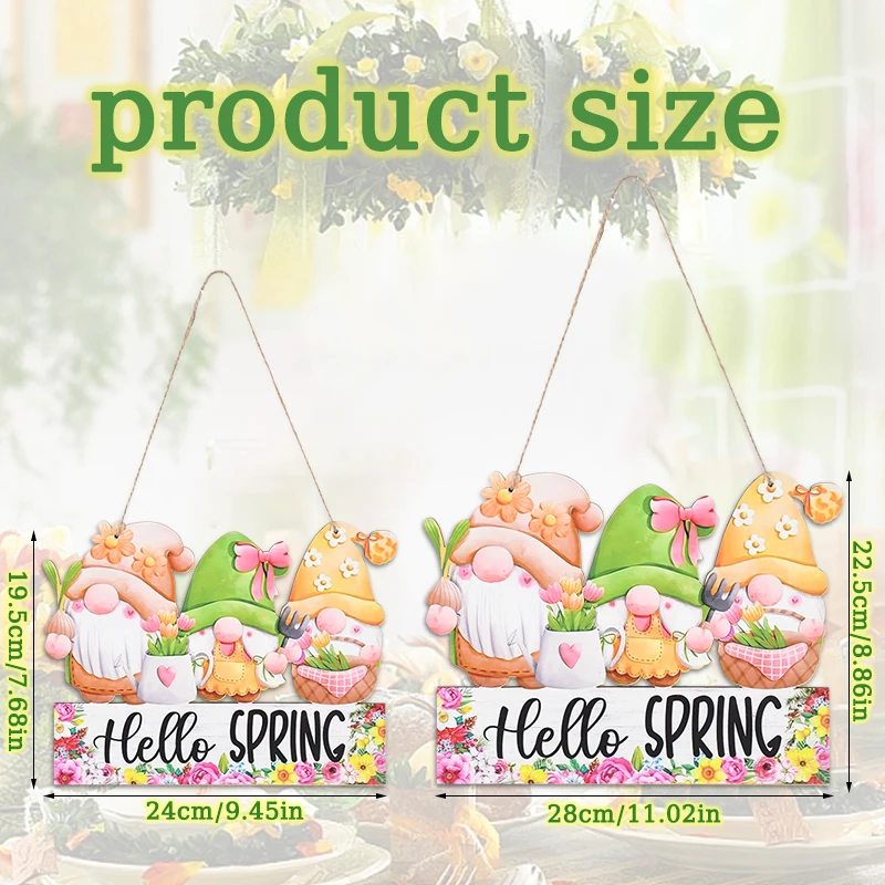 Easter Hello Spring Wooden Hanging Oranment Spring Gnome Door Wall Decoation Home Plaque Sign DIY Wreath Garland Festival Supply