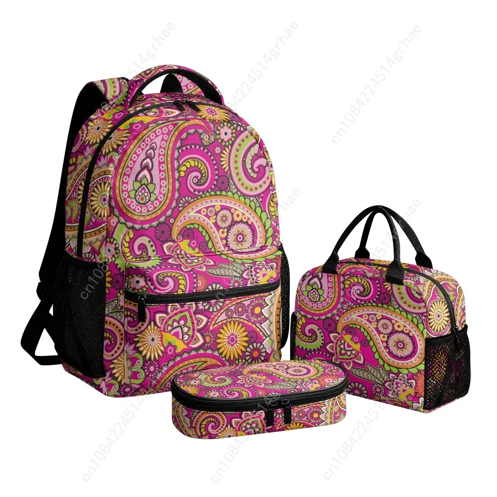 Bohemian Mandala Floral Print Custom Leisure All-Over Print 3-Piece Backpack Set (Includes Backpack, Lunch Bag, and Pencil Case)
