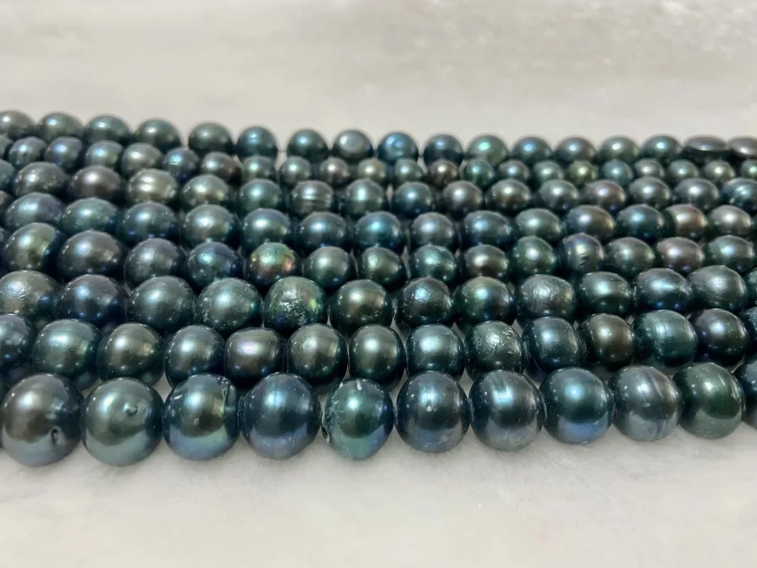 Classic 11-13mm Black Blue Pearl Necklace for Women Thread Shape Pearls Flaw Fine Jewelry Gifts Pendnats 925 Sterling Silver