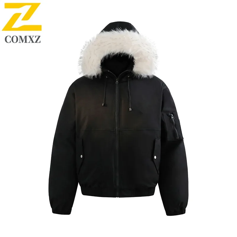 Coxz jaqueta acolchoada à prova de frio, gola de pele, alta qualidade, quente, leve, neve, inverno, 2025, acampamento, homens bonitos, casaco parker