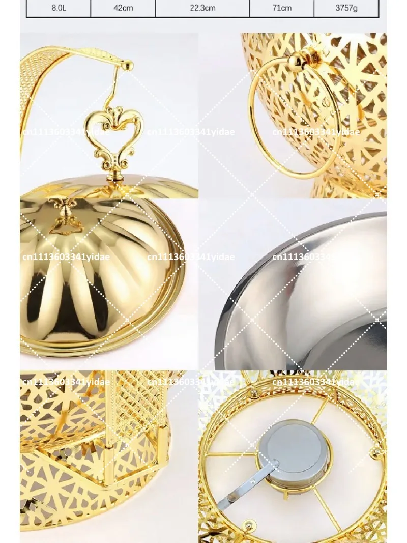 Commercial Stainless Steel Hanging Hot Pot Insulator 4.5L 6L 8L Gold for Hotel Wedding Buffet Catering