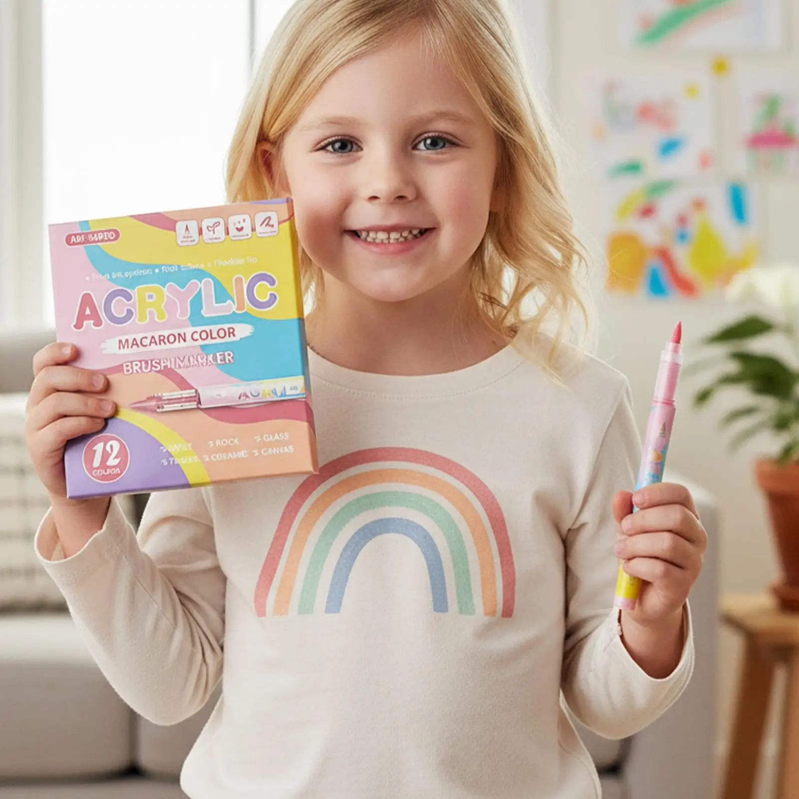 아크릴 페인트 마커 12색 세밀한 팁 영구적인 패브릭 컬러링 페인트 펜 성인 및 어린이용 패브릭 유리 세라믹 나무 캔버스용