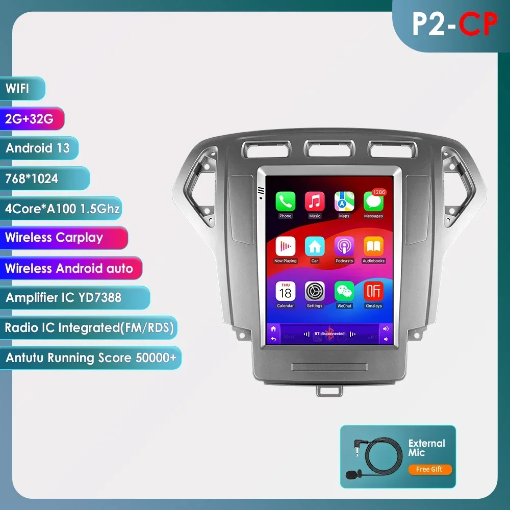 Carplay 4G-LTE Android 14 voor Ford Mondeo 4 2006-2010 9.7 ''Scherm Autoradio Multimedia Video Navigatie GPS Audio