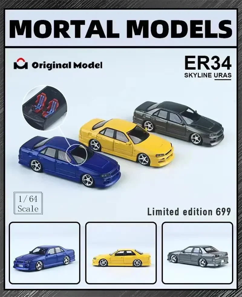 Mortal x OM 1:64 Skyline ER34 limited699 Diecast Model Car