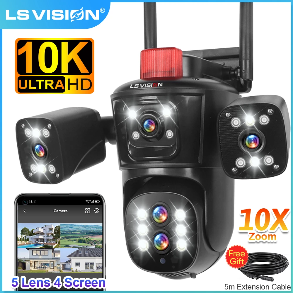 LS VISION 20MP Four screens 10X Zoom WiFi IP Camera 10K CCTV PTZ Cam Auto Tracking Video Outdoor Wifi Surveillance Cameras