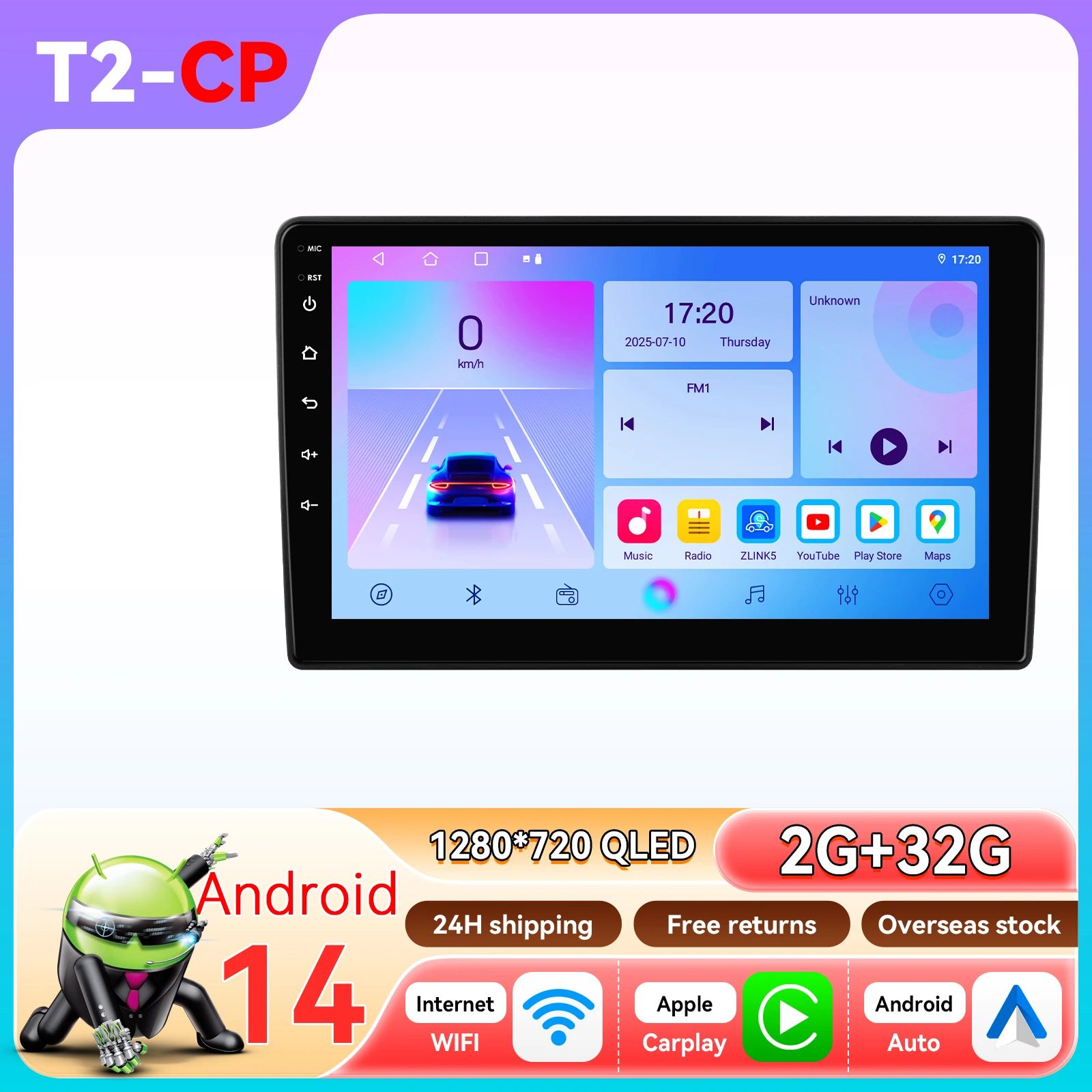 9 inch Autoradio door Snapdragon 6115 Android 14 Universele Auto Multimedia Speler Auto Draadloze Carplay 2din GPS Intelligente Audio
