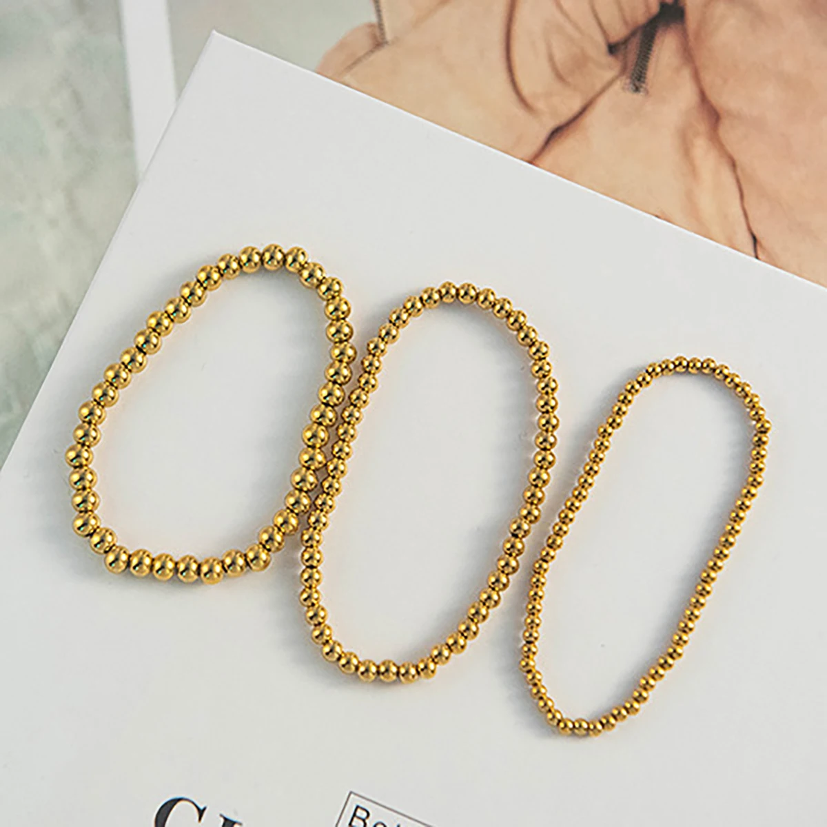 Gold Plate Bead Stretch Bracelets 3/4/5/6/8MM Stacked Ball Beaded Bracelet For Women Men Trendy Stackable Hand Jewelry Gift image 5