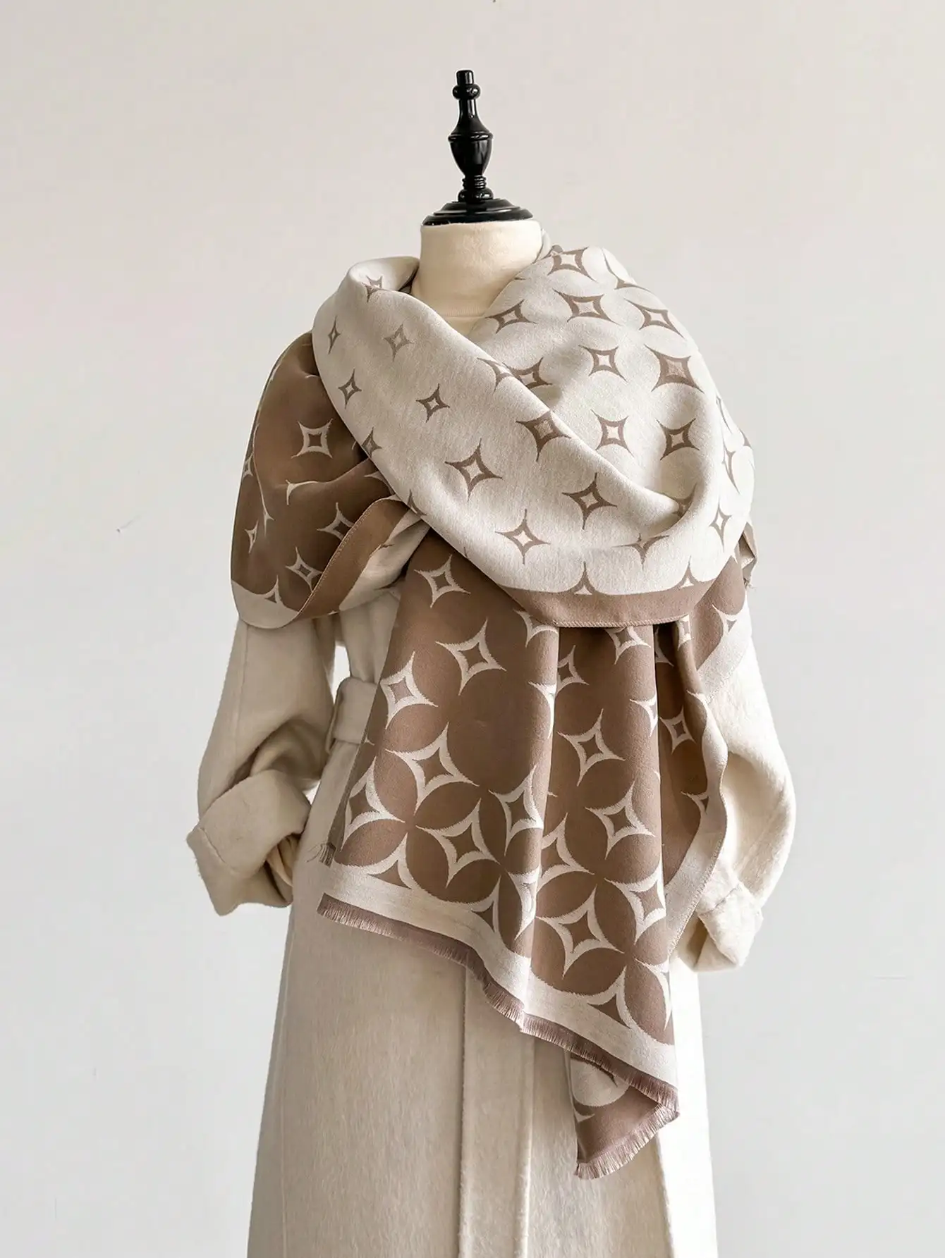 Écharpe en Faux cachemire pour femmes, 1 pièce, Jacquard étoile minimaliste, chauffe-cou/châle chaud et polyvalent (automne/hiver)