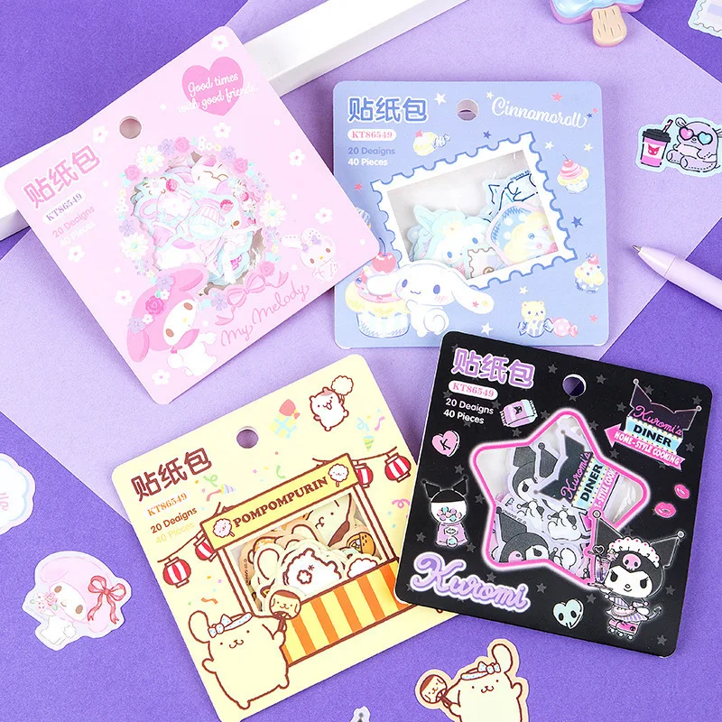 24pcs Sanrio Stationery Kuromi Hello Kitty My Melody Kawaii Stickers Student Notebook Decor Stickers Material Sticker Gifts Bags