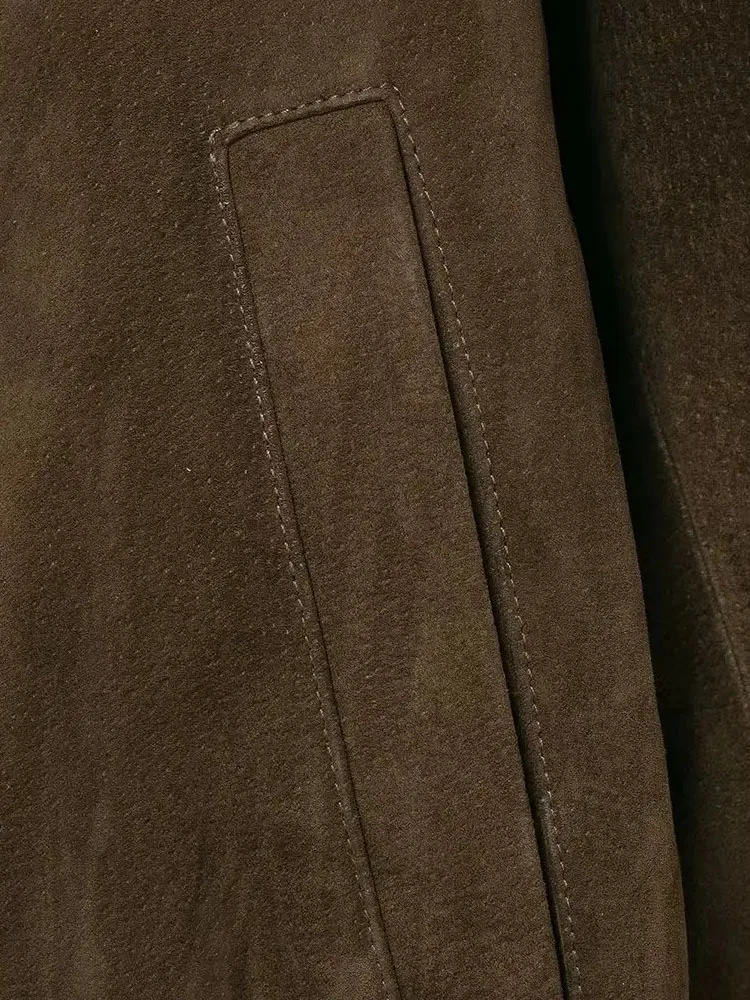 

HH Woman Long Sleeves Double Breasted Artificial Fur Lapel Decoration Coat Female Winter Leisure Suede Texture Pocket Solid Coat