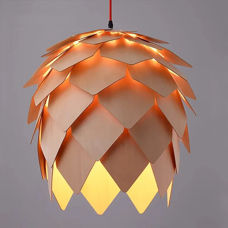 Modern Nordic Pinecone Led Pendant Lamps Wooden Modern DIY Elements Puzzle Bedroom Art Wood Lamparas Light Fixtures Living room