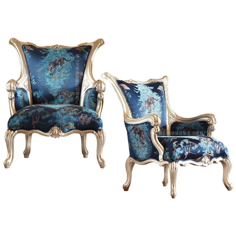 Leather sofa solid wood double-sided engraved European style