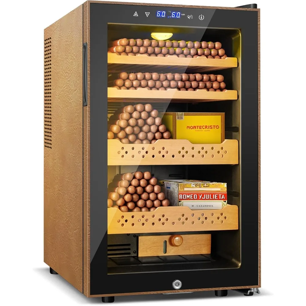 

70L Upgraded Electric Humidor with Leather, 400 Counts Large Capacity,Thermostatic Electric Cooler Cabinet with Digital LED