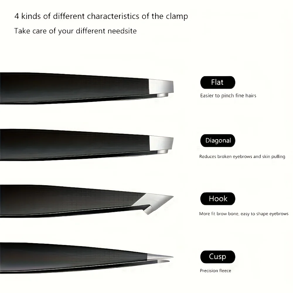 4 Pcs Set High-Quality Stainless Steel Eyebrow Tweezers  Suitable for Eyebrows Eyelashes Remove Beard Christmas Gift
