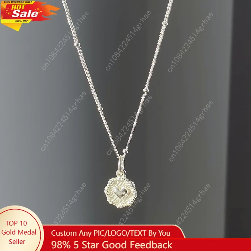 

VENTFILLE 925 Sterling Love Heart Texture Bead Necklace for Women Girl Stereoscopic Design Double Sided Jewelry Gift Wholesale