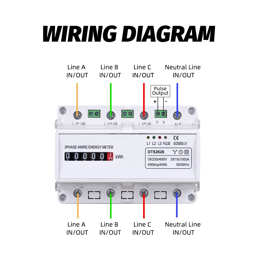 3x230/400V AC 50Hz Din Rail Three Phase Four Wires Power Consumption Watt Energy Meter kWh Wattmeter Household Electric Counter