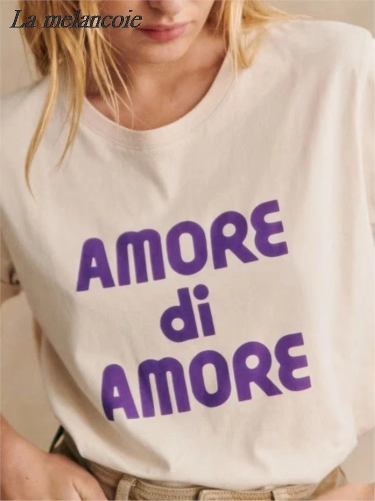 

Letters Print T-shirt For Woman Summer 2024 New Fashion Casual Loose Cotton T-Shirts Female Round Neck Short Sleeve Tee Tops