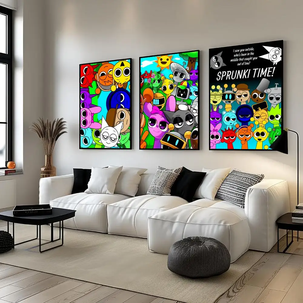 Game Cartoon S-Sprunki Poster For Bedroom Gamer Room Decor Restaurant Wall Trendy Aesthetic Gift