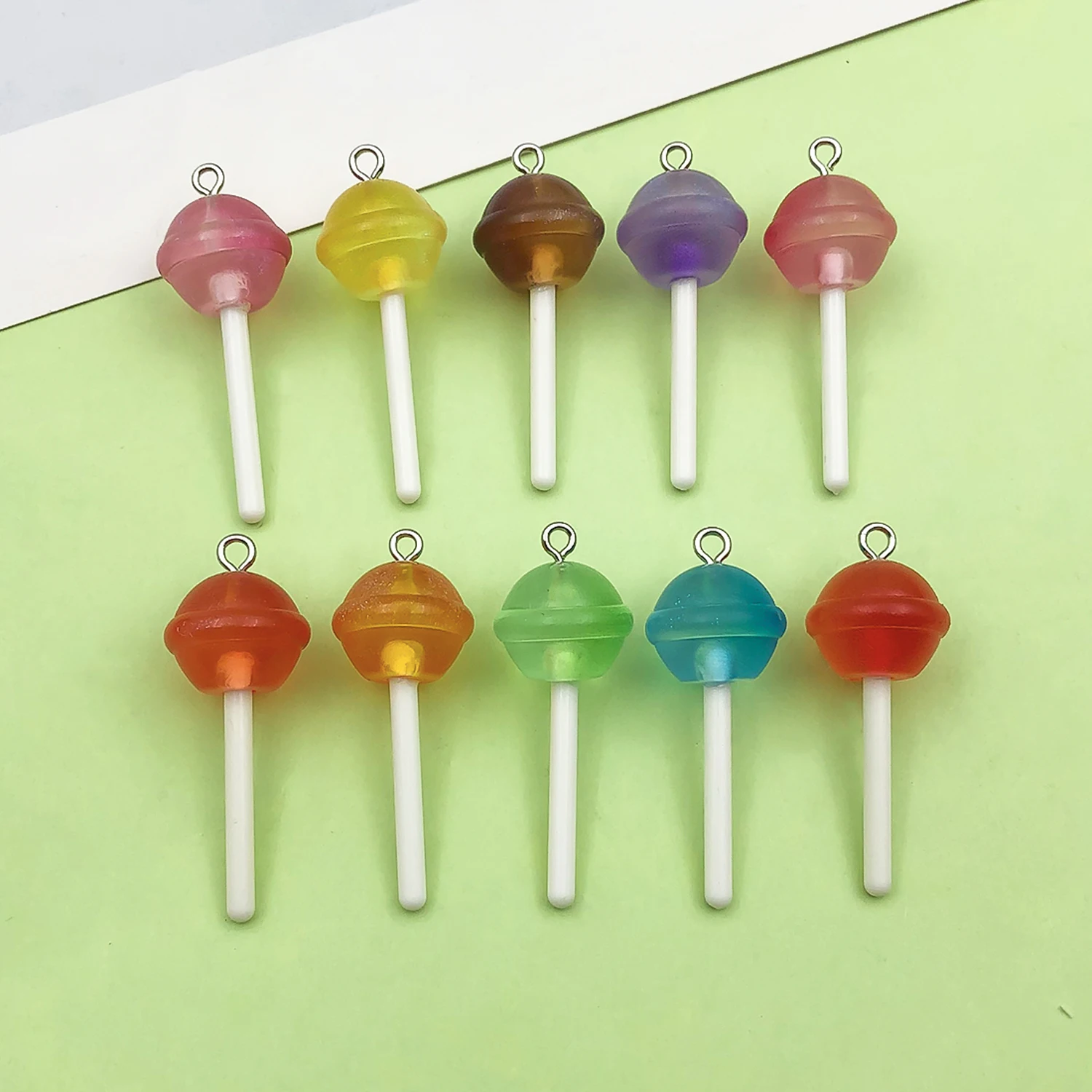 10 Uds. De dijes de piruleta coloridos de 16x42mm, colgantes de resina 3D de caramelo para pulsera DIY, collar, pendientes, accesorios para hacer joyas