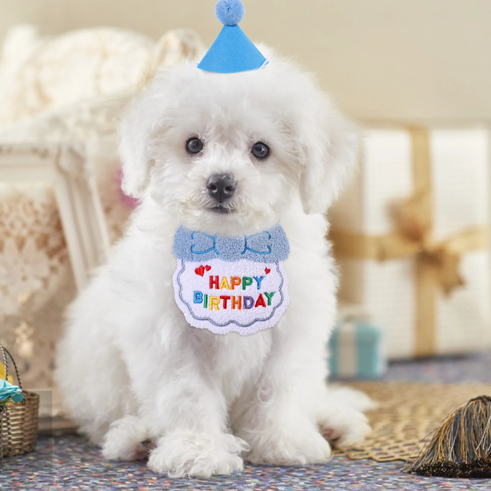 

1Set Pet Drool Bib Birthday Party Hat Adjustable Cat Hat Portable Dog Bandana Wear-Resistant Dog Accessory for Photo Taking