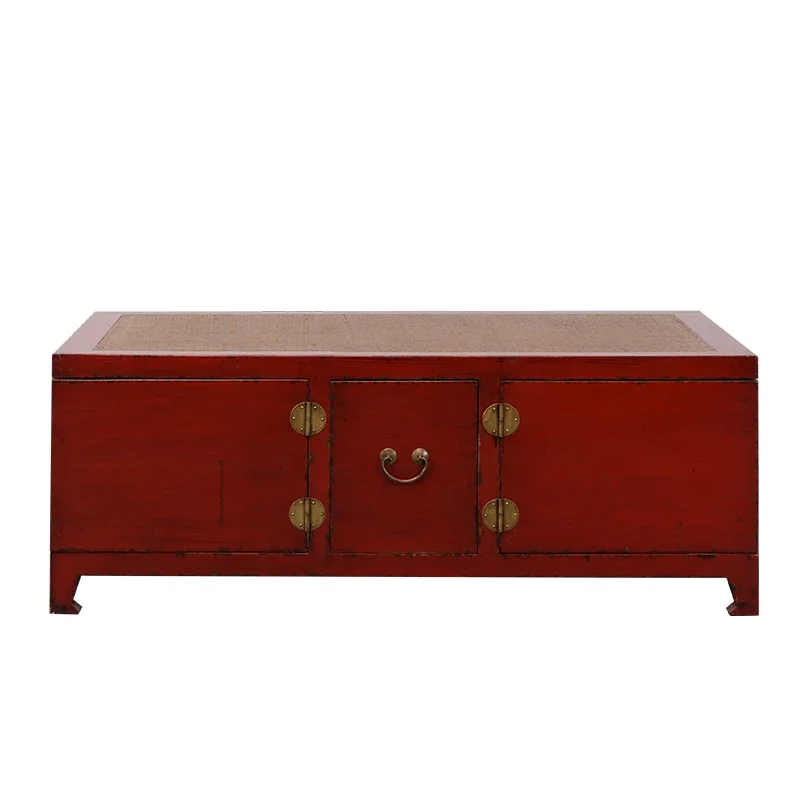 TTantique furniture solid wood red paint rectangular coffee table Ming and Qing four-sided box multi-functional storage box