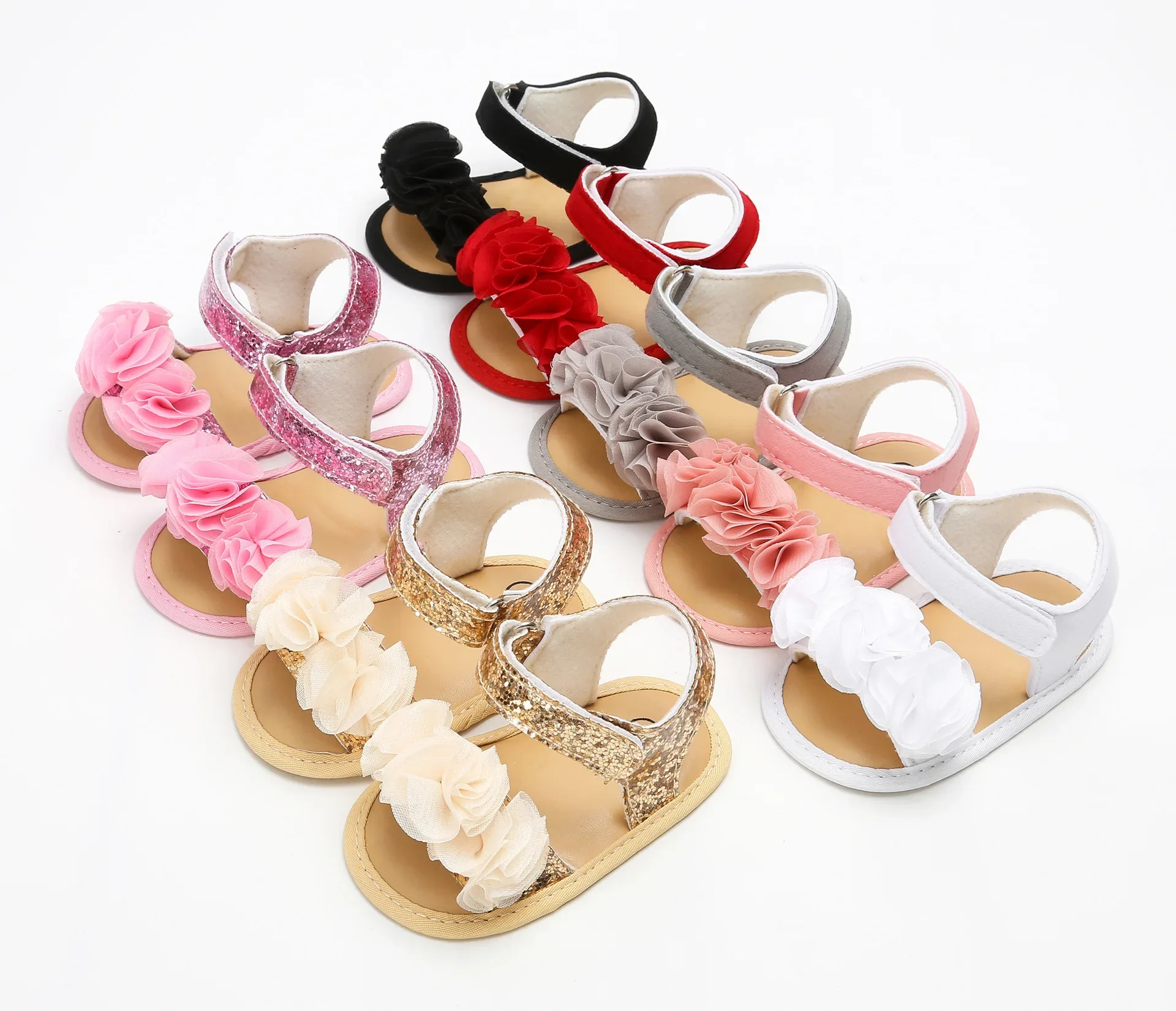 Summer Baby Girls Shoes First Walker Floral Border Lace Garden Sandals Cotton Sole Anti-slip Baby Dress Girl Sandals