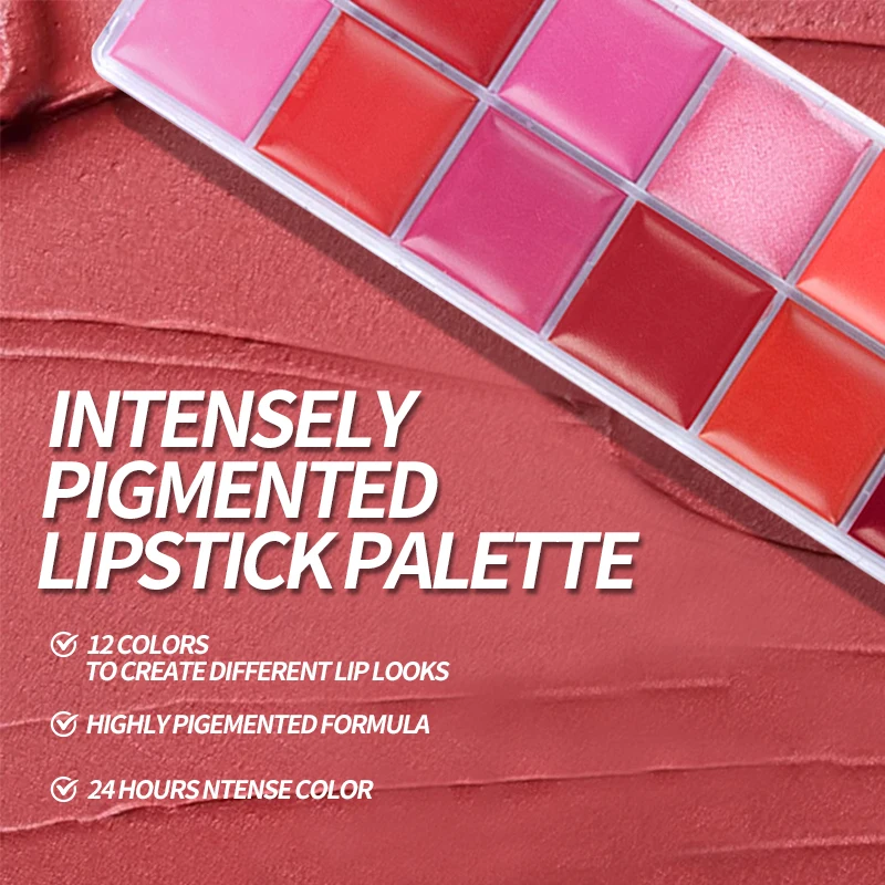 Palette de rouge à lèvres 12 couleurs, velours mat, hydratant, brillant à lèvres, imperméable, résistant aux couleurs