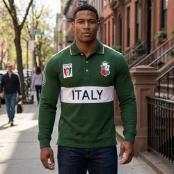 Men's polo shirt Europe Italy long sleeve casual high-end cotton embroidery luxury stitching contrast color original design