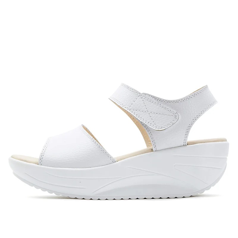 Summer Fashion Women Sandals Flat Platform White Leather Comfort Casual Shoes Lady Sandals Woman