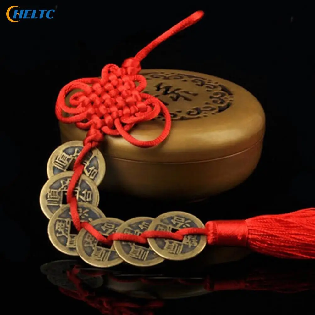 1/2pcs Ancient 1/2/3/5/6 Copper Coins Red Chinese Knot Feng Shui Wealth Success Lucky Charm Home Car Decoration