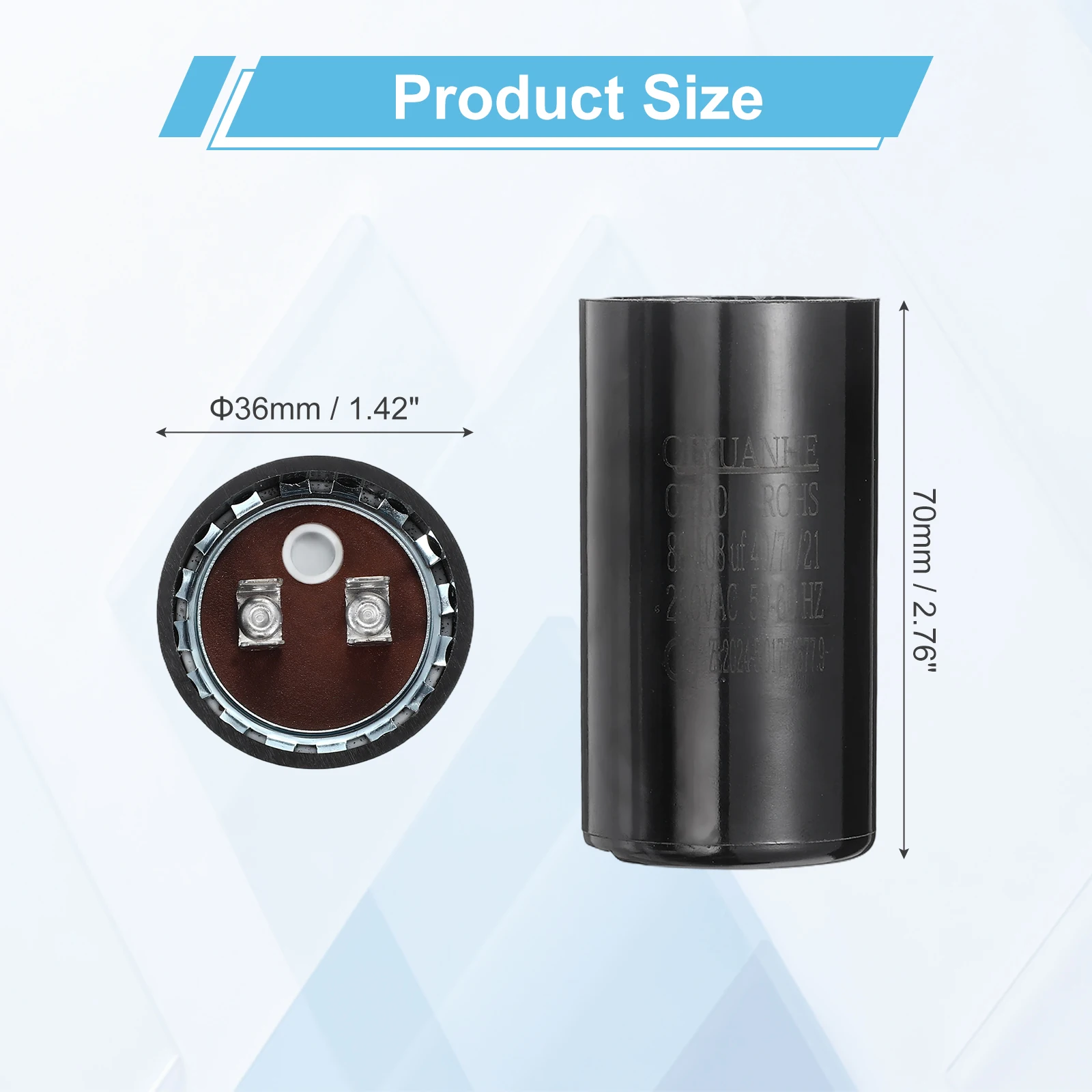 1/2Pcs CD60 Motor Run Capacitor 88-1200uf/MFD AC125V Running Start Capacitor 50-60Hz Universal for Electric Motor Black