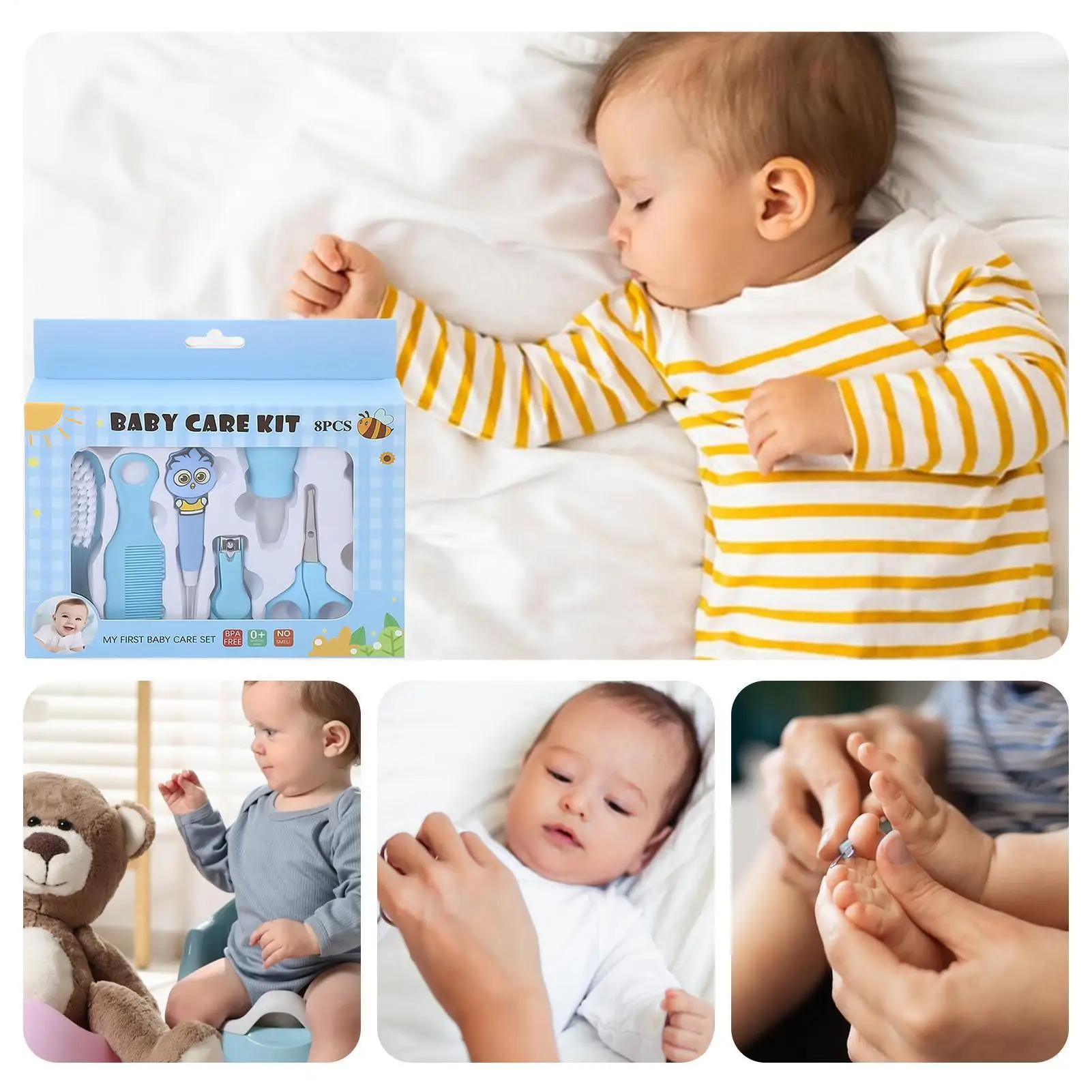 مجموعة الرعاية الصحية للأطفال مجموعة الرعاية الصحية المضادة للاختناق 8 قطع طقم أطفال مع شفاط الأنف للمنزل حمام السفر مستشفى الرعاية النهارية #3