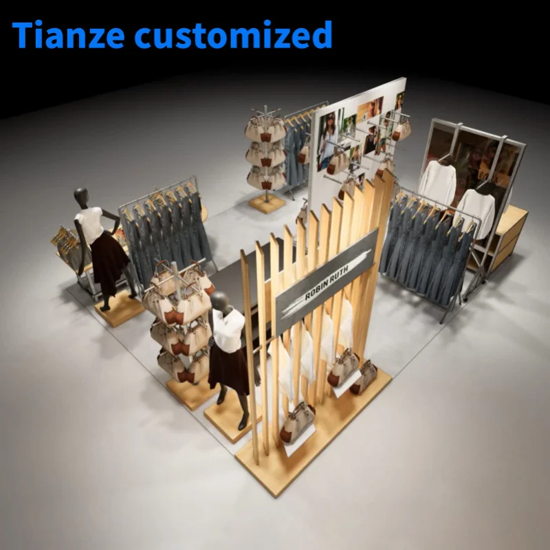 （customized）Modern Mall Retail Women Handbag Clothes Shop Kiosk Layout 3D Design Display Rack Shelves Hand Bag Kiosk