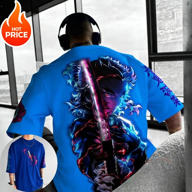 Demon Slayer Rengoku Kyoujurou Harajuku Herren Sommer Vintage Oversized T-Shirt Damen Streetwear Unisex Casual Kurzarm Top Tee