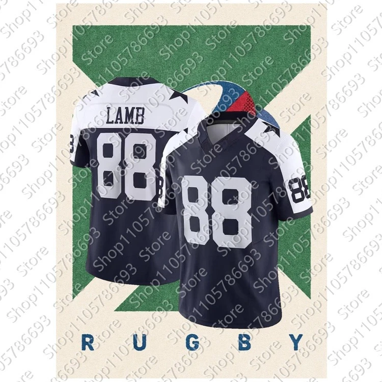 Men Dallas #88 CeeDee Lamb Navy Home Jersey Number V Neck Short Sleeve Breathable for Fans Sports Daily plus size