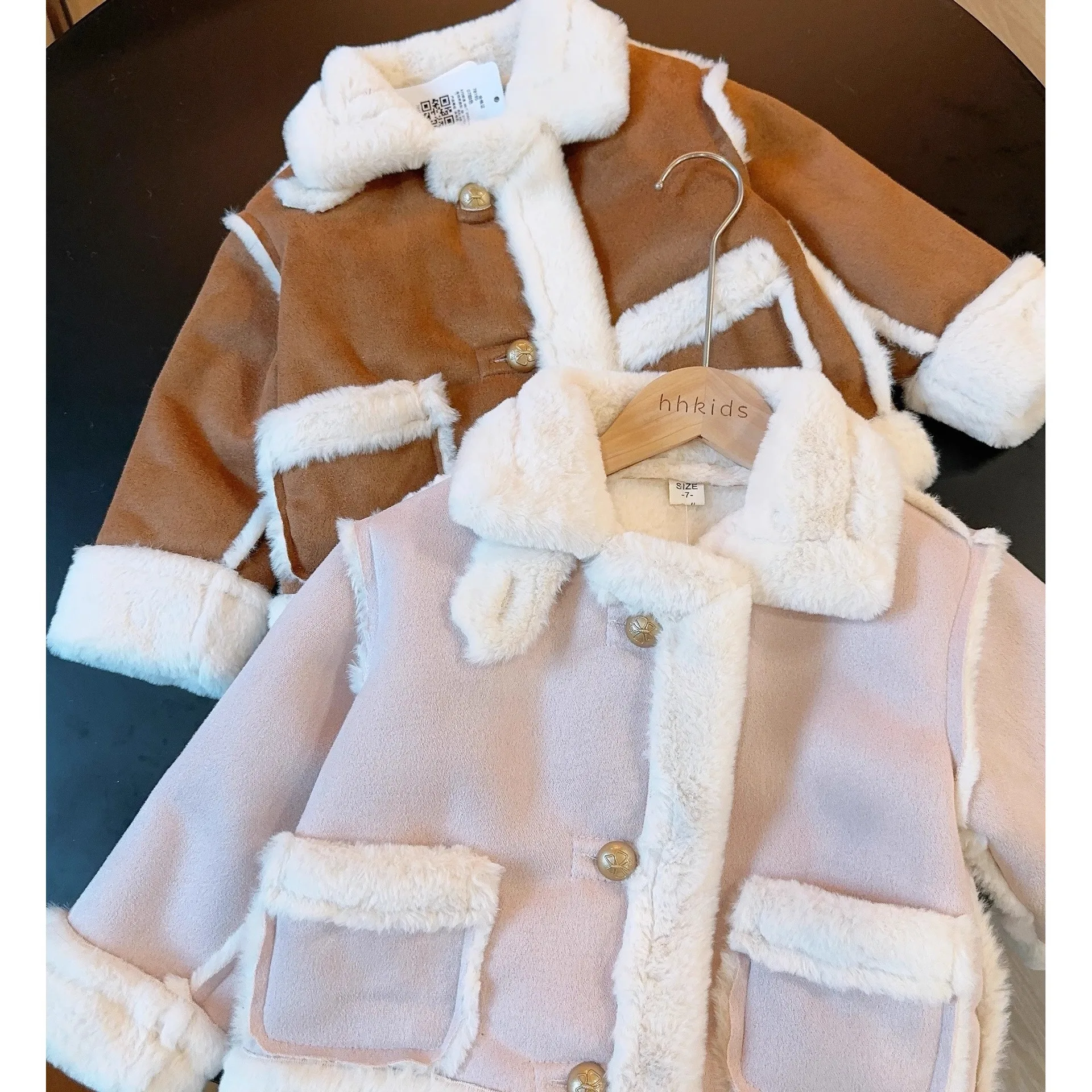 Korean Autumn Winter Kids Girls Suede Jacket Plus Velvet Soft Warm Pocket Thick Baby Girls Coat Children Girls Outerwears