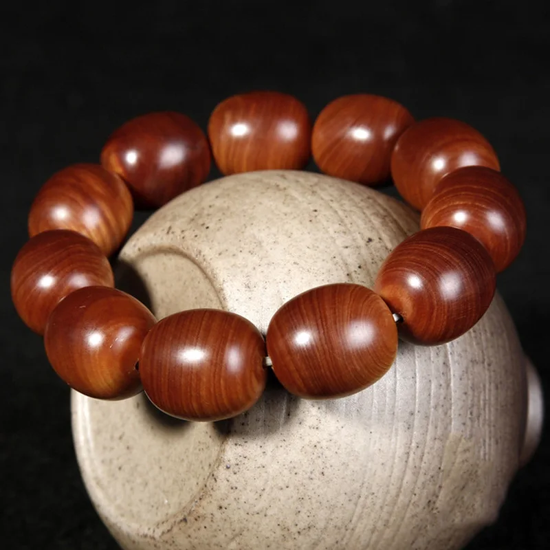 Taihang cypress bracelet made from thousand-year aged black oil jujube , plain beads with silk pattern, Buddhist bead craft