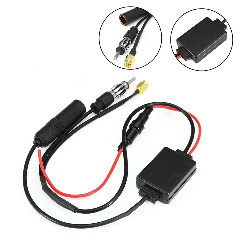 1Pc FM/AM DAB + Car Antenna Aerial Splitter Cable Adapter Radio Signal Amplifier Antenna Signal Booster 88-108MHz