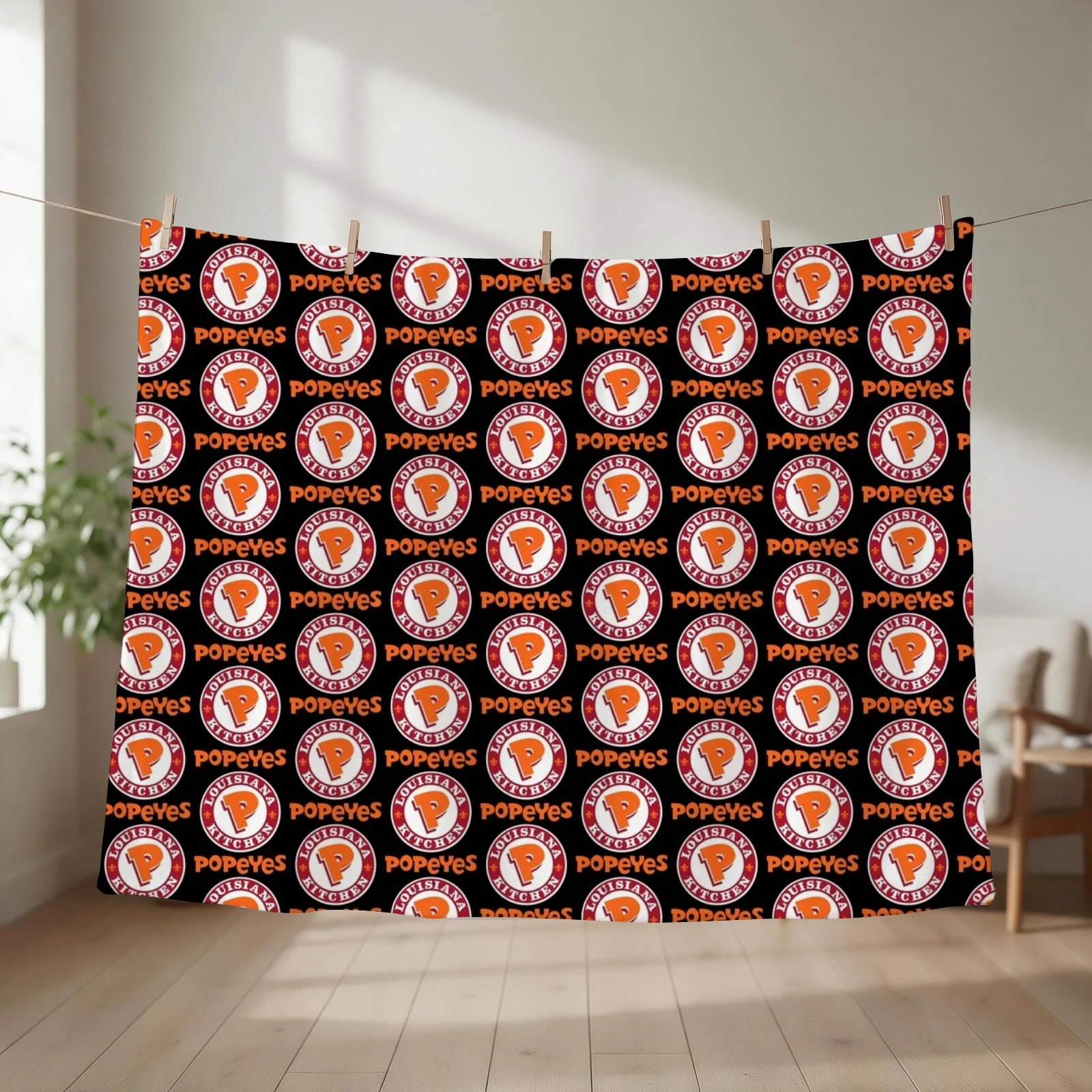 Louisiana Kitchen Popeyes Classic Logos Throw Blanket couch cozy soft plush fuzzy picnic outdoor blanket