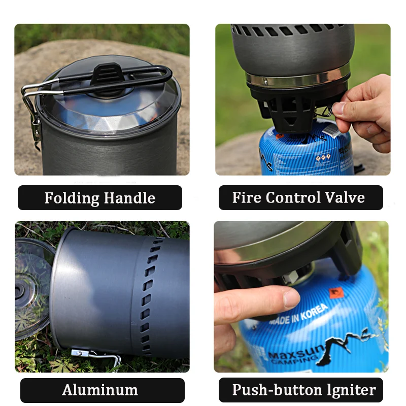 Portable High Power Camping Burner Mini Outdoor Picnic Butane Gas Stove 1600ml Pot Cookware Set Tourism Hiking Cooking System