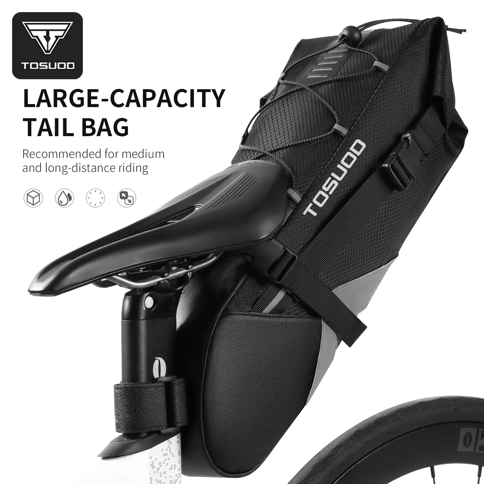 

TOSUOD Bicycle Rear Bag 10L Capacity Waterproof Bike Bag for MTB Road Bike Tail Bag Long-distance Cycling Travel Saddle Bag