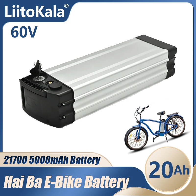 Liitokala 60v 20ah haiba bicicleta elétrica bateria de lítio tubo médio para dobrar e-bike gordura pneu praia cruiser motocicleta elétrica