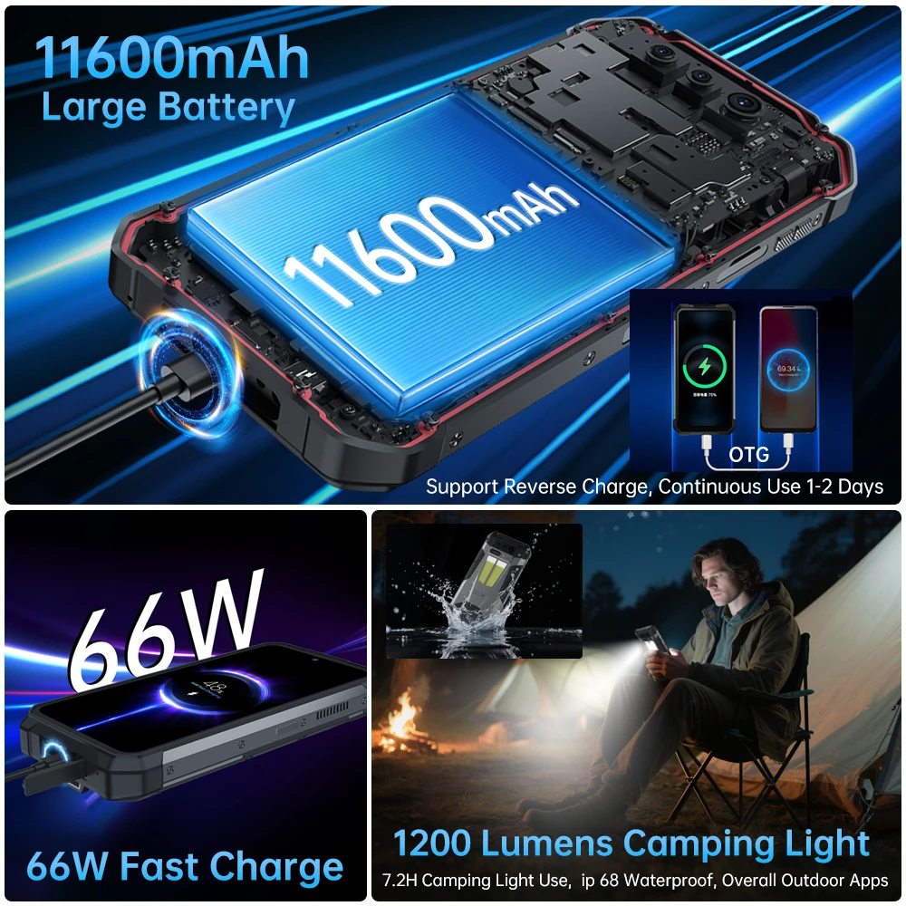 8849 Tanque 4 Unihertz Smartphone Robusto Com Projetor 720P 100 Lumen 6.78 ''AMOLED 512G 11600mAh Android14 Dimensidade 7300 120Hz
