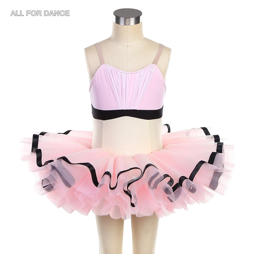 

23109 Pink and Black and Ivory Spandex Bodice with Pink Tulle Tutu Shirt Kids Ballet Costume Girls Stage Performance Dance Dress