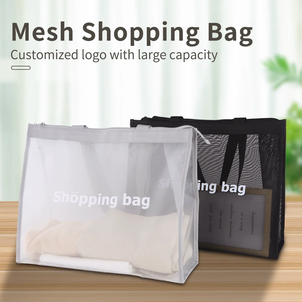 Nylon mesh tote bag Outdoor beach bag Large capacity mall clothes Single shoulder mesh shopping bag