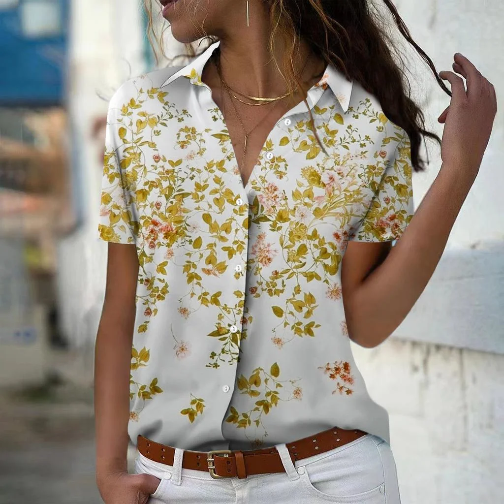 

women's short sleeve shirt Vintage Floral Print Ladies Blouses Tops