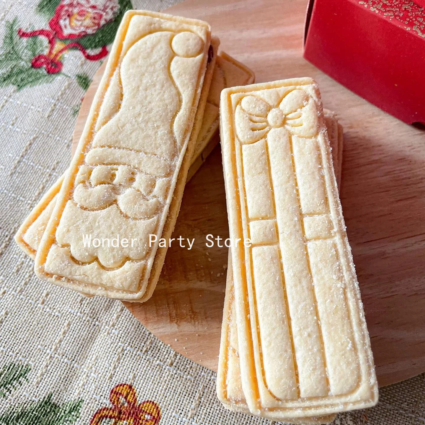 Christmas Cookie Embosser Mold Cartoon Rectangular Santa Claus Gift Elk Cane Fondant Stamp Cake Decorating Tools for Baking