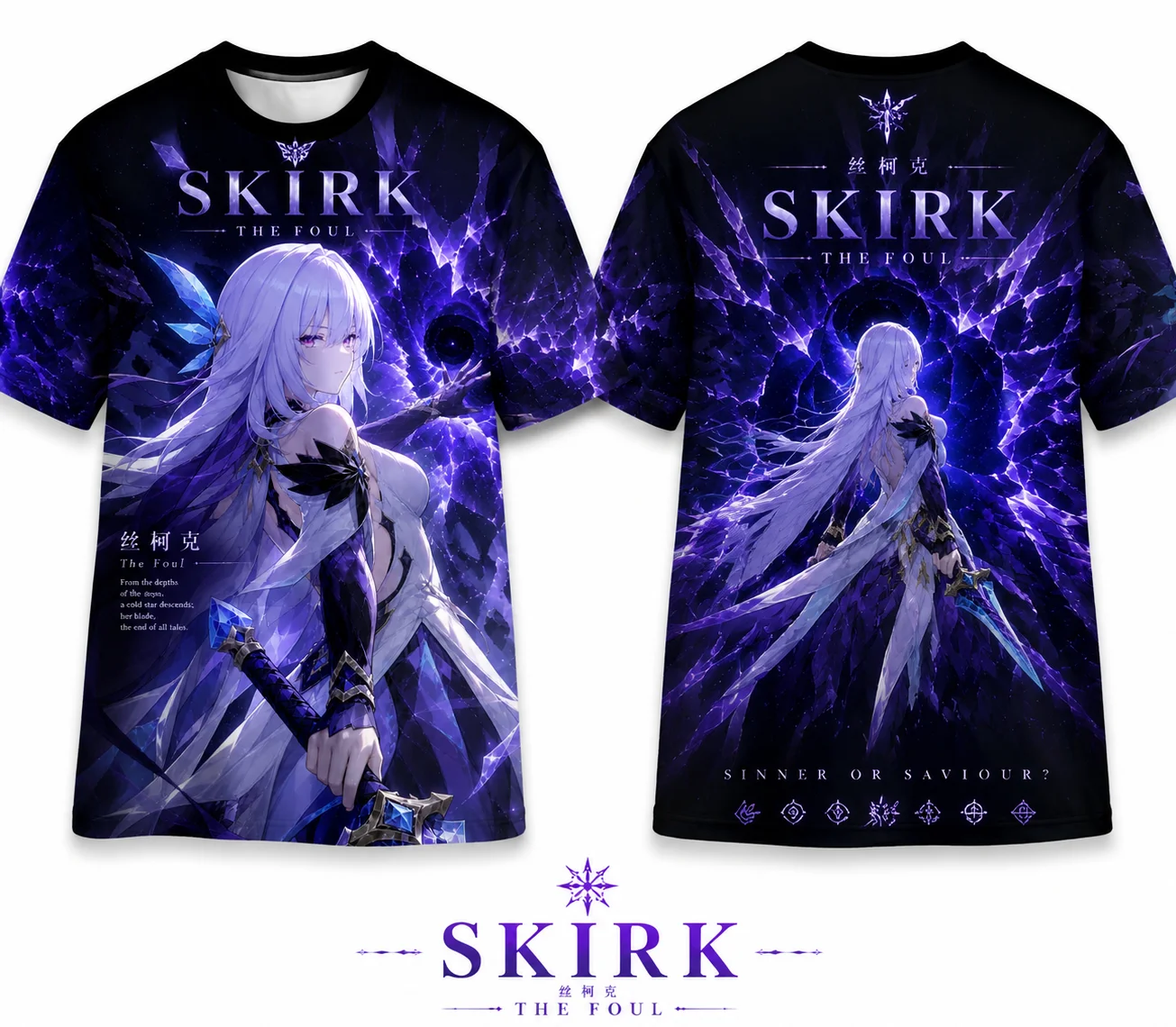 Genshin Impact Skirk Anime All‑Over Print T‑Shirt, Fantasy Game Character Quick‑Dry Polyester Unisex Casual Short‑Sleeve Tops