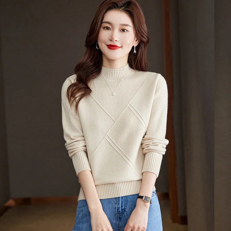 New Half high Neck Bottoming Shirt Knitted Sweaters Women Pullovers Autumn Winter Casual Warm Sweater Knitwear Femme Jumper